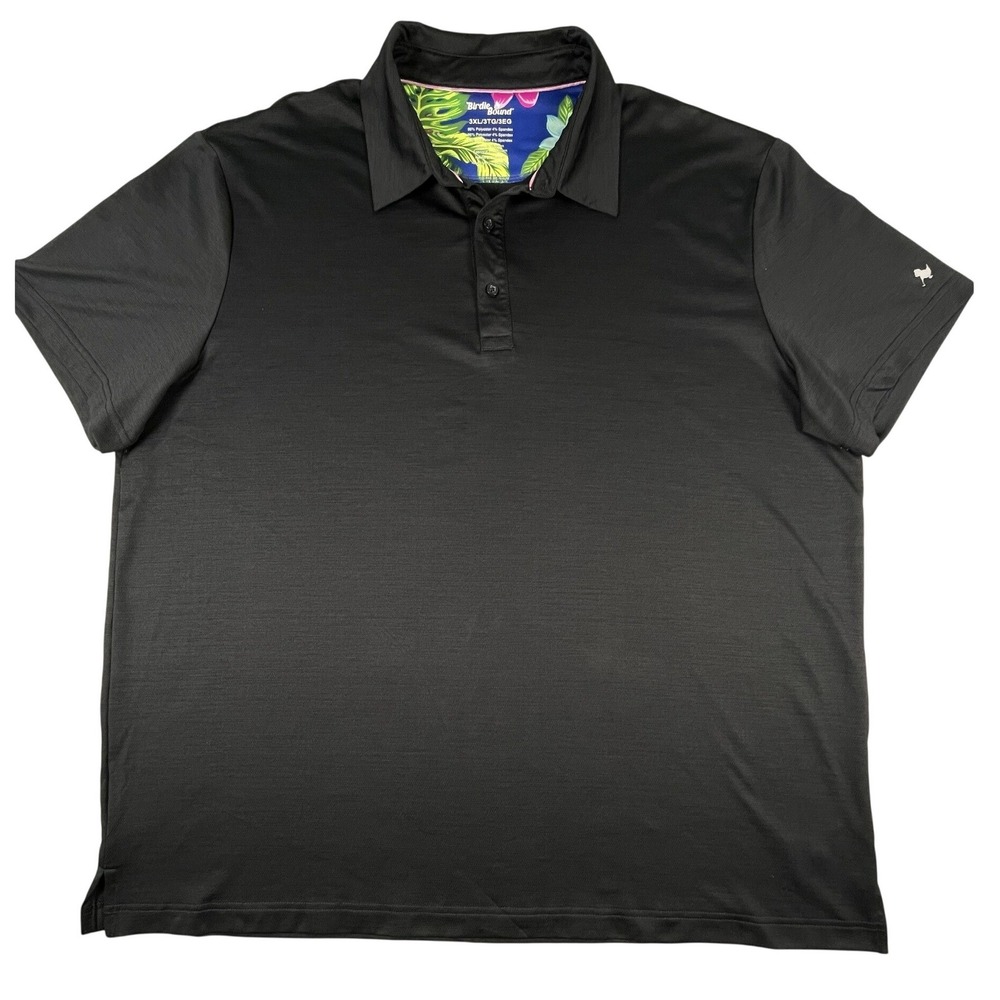 Birdie Bound Polo Shirt Mens 3XL Black Golf Performance Short Sleeve Floral Trim - Picture 1 of 8